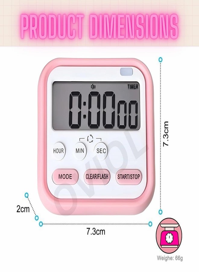 OVIOL Stopwatch Timer for Study Kitchen Timer Large LCD Screen 24hr Digital Display Magnetic Retractable Stand Loud Alarm Stop Watch Countdown Flashing Light Study Timer for Students Cooking (Pink) - Image 2